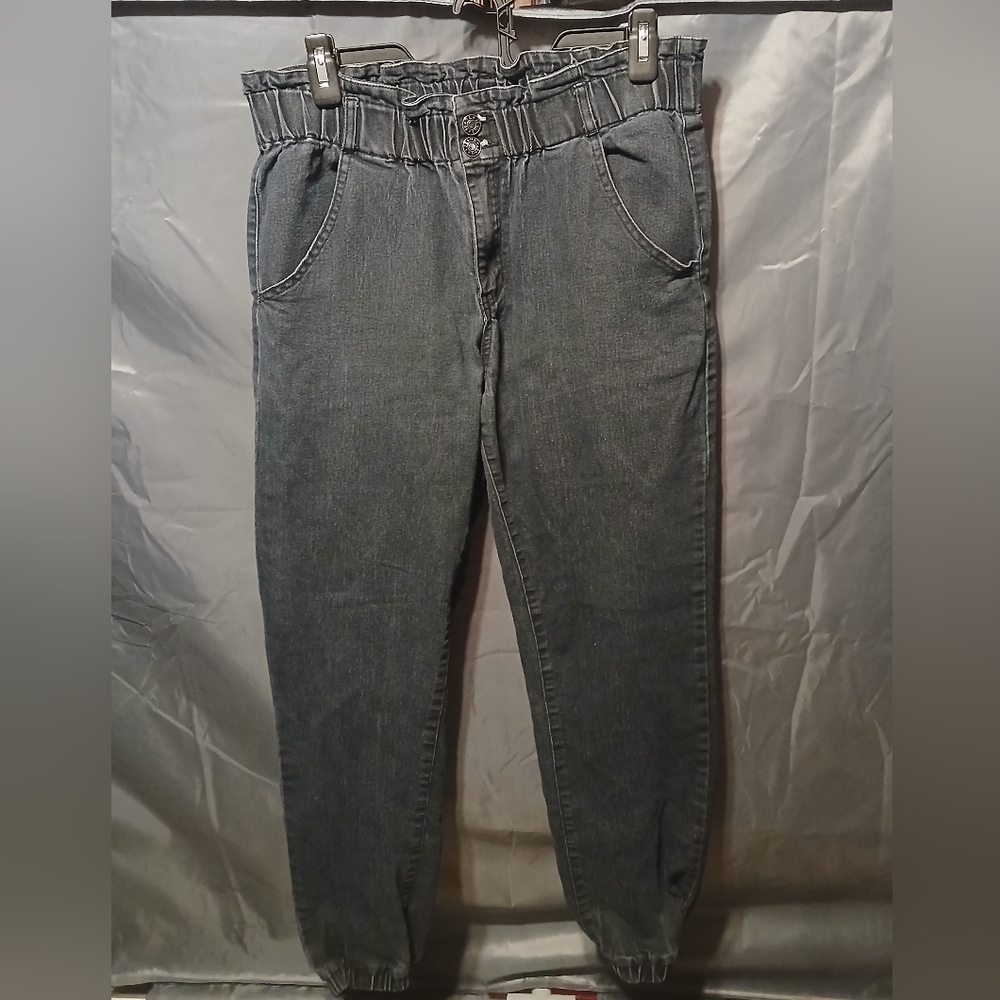 Elastic Waist Gray Jeans For Women